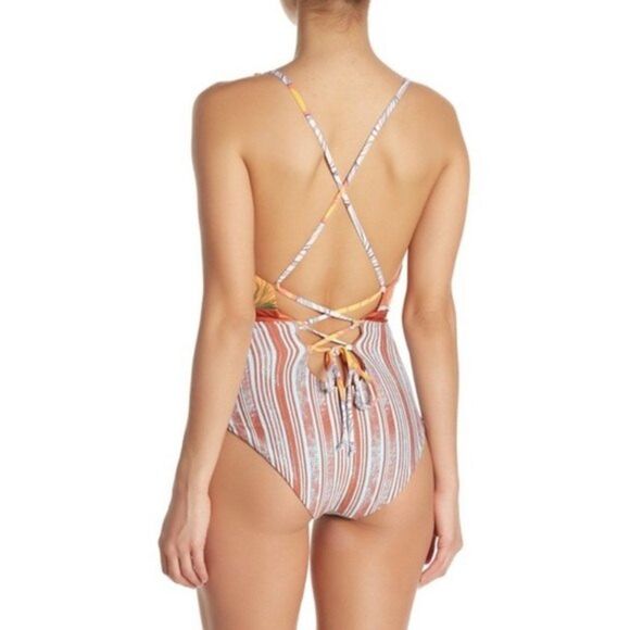 Maaji Rainbow Chromatic Floral Stripe Reversible One Piece Swimsuit S NWOT - Picture 12 of 13